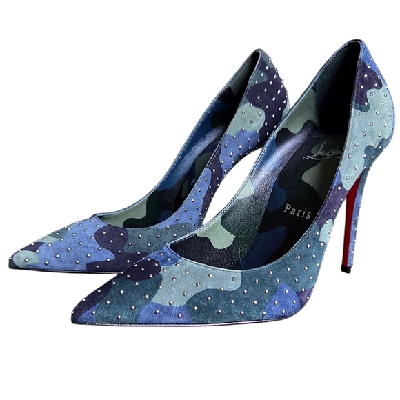 !SOLD! Christian Louboutin Kate Plume 100 Camo Studded Suede Pumps 36 - Picture 2 of 16